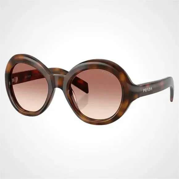 New PRADA Sunglasses Brown Juniper Tortoise Women's Round 53mm - Picture 1 of 6